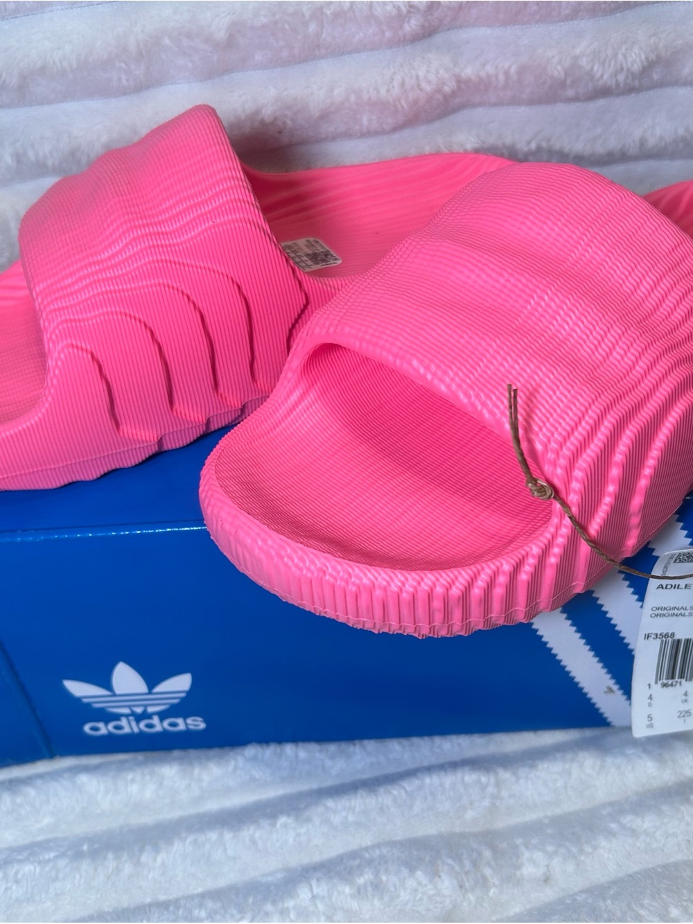 adidas Hot Pink Ribbed Slide Sandals